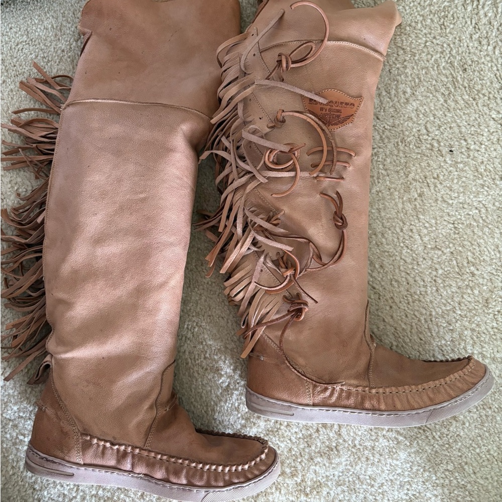 Tan Over the Knee Boots with Lace-Up Detail